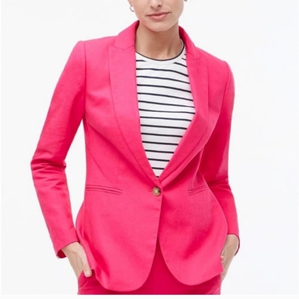 J. Crew Vibrant Green Blazer With Free Stripped Tank To Match. Linen Blazer - Picture 9 of 9